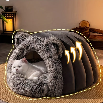 Plush Fleece Cat Cave Bed for Winter Comfort-3
